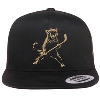 Cat Playing Ice Hockey Flat Bill Trucker Hat