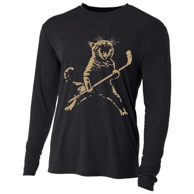 Cat Playing Ice Hockey Cooling Performance Long Sleeve Crew