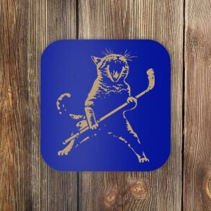 Cat Playing Ice Hockey Coaster