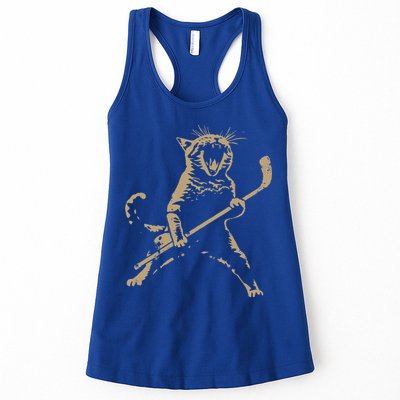 Cat Playing Ice Hockey Womens Tank Top