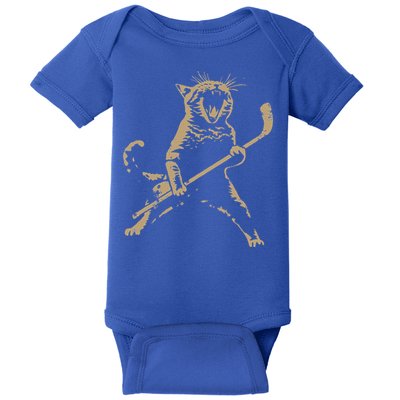 Cat Playing Ice Hockey Baby Bodysuit