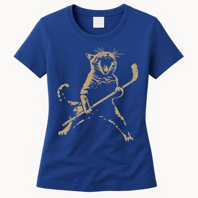 Cat Playing Ice Hockey Womens T-Shirt