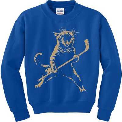 Cat Playing Ice Hockey Kids Sweatshirt