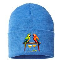 Cute Parrots Ing Margarita On Summer Vintage Group Bird Funny Gift Sustainable Knit Beanie