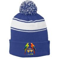 Cute Parrots Ing Margarita On Summer Vintage Group Bird Funny Gift Stripe Pom Pom Beanie