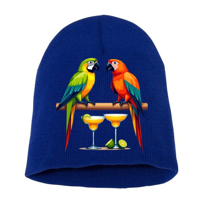 Cute Parrots Ing Margarita On Summer Vintage Group Bird Funny Gift Short Acrylic Beanie