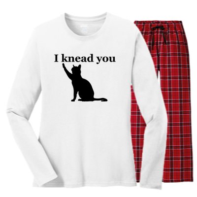 Cat Pun. I Knead You Kneading Cat. Kitty Biscuits Animal Pun Women's Long Sleeve Flannel Pajama Set 