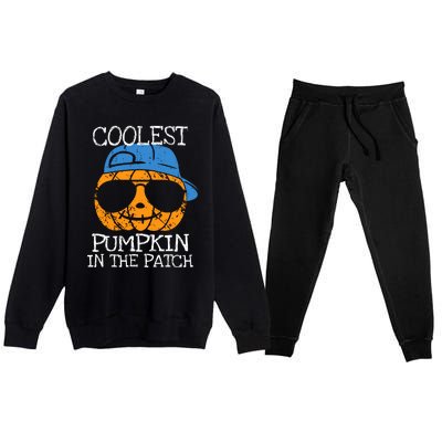 Coolest Pumpkin In The Patch Halloween Boy Girl Teens Premium Crewneck Sweatsuit Set