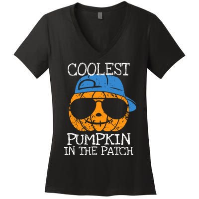 Coolest Pumpkin In The Patch Halloween Boy Girl Teens Women's V-Neck T-Shirt