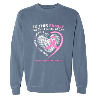 Cute Pink In This Family No One Fights Alone Breast Cancer Awareness For Women Garment-Dyed Sweatshirt