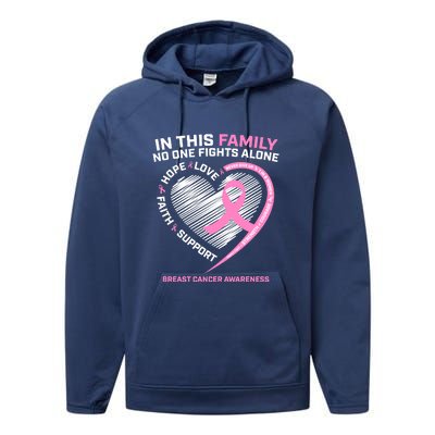 Cute Pink In This Family No One Fights Alone Breast Cancer Awareness For Women Performance Fleece Hoodie