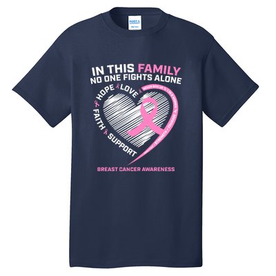 Cute Pink In This Family No One Fights Alone Breast Cancer Awareness For Women Tall T-Shirt