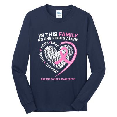 Cute Pink In This Family No One Fights Alone Breast Cancer Awareness For Women Tall Long Sleeve T-Shirt