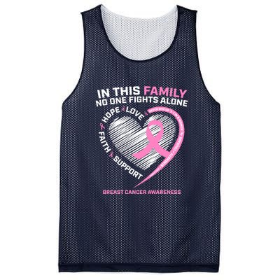 Cute Pink In This Family No One Fights Alone Breast Cancer Awareness For Women Mesh Reversible Basketball Jersey Tank