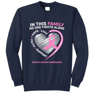 Cute Pink In This Family No One Fights Alone Breast Cancer Awareness For Women Tall Sweatshirt