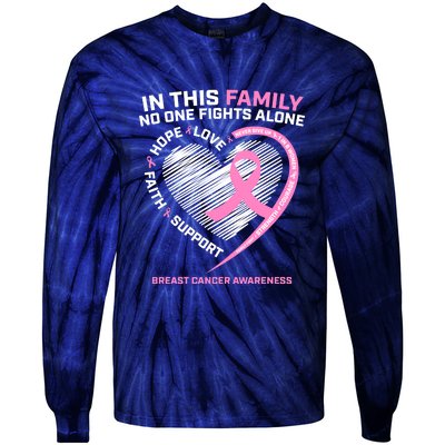 Cute Pink In This Family No One Fights Alone Breast Cancer Awareness For Women Tie-Dye Long Sleeve Shirt