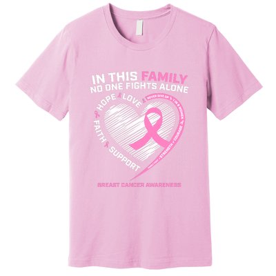 Cute Pink In This Family No One Fights Alone Breast Cancer Awareness For Women Premium T-Shirt