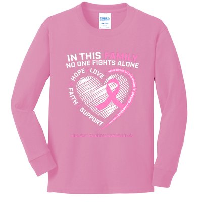 Cute Pink In This Family No One Fights Alone Breast Cancer Awareness For Women Kids Long Sleeve Shirt