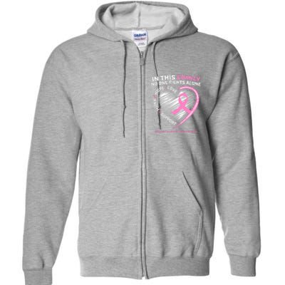 Cute Pink In This Family No One Fights Alone Breast Cancer Awareness For Women Full Zip Hoodie