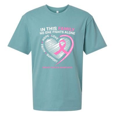 Cute Pink In This Family No One Fights Alone Breast Cancer Awareness For Women Sueded Cloud Jersey T-Shirt