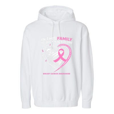 Cute Pink In This Family No One Fights Alone Breast Cancer Awareness For Women Garment-Dyed Fleece Hoodie