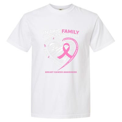 Cute Pink In This Family No One Fights Alone Breast Cancer Awareness For Women Garment-Dyed Heavyweight T-Shirt