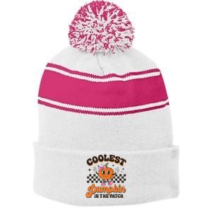 Coolest Pumpkin In The Patch Halloween Stripe Pom Pom Beanie