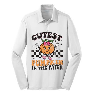 Cutest Pumpkin In The Patch Funny Halloween Thanksgiving Silk Touch Performance Long Sleeve Polo