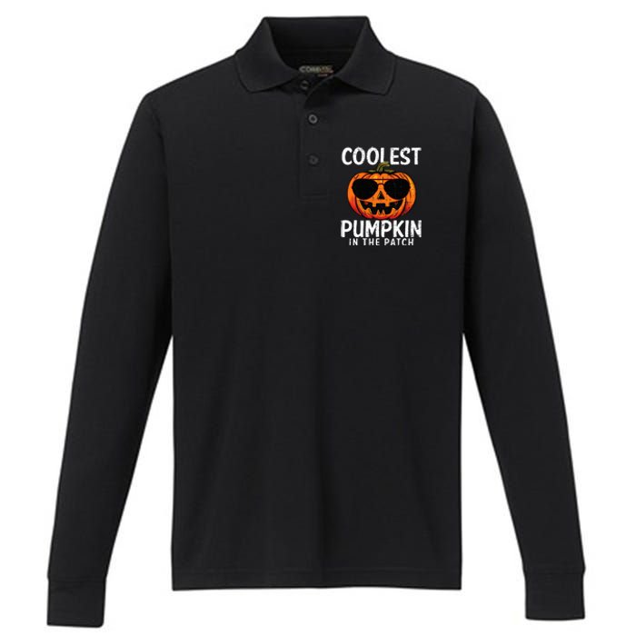 Coolest Pumpkin In The Patch Halloween Kids Performance Long Sleeve Polo