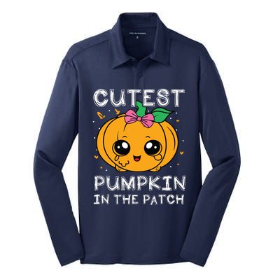 Cutest Pumpkin In The Patch Halloween Costume Girls Silk Touch Performance Long Sleeve Polo