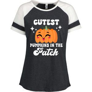 Cutest Pumpkin In The Patch Kids Girls Halloween Pumpkin Enza Ladies Jersey Colorblock Tee