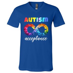 Colorful Puzzle Infinity Acceptance Autism Funny Gift V-Neck T-Shirt