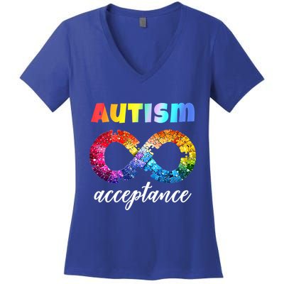 Colorful Puzzle Infinity Acceptance Autism Funny Gift Women's V-Neck T-Shirt