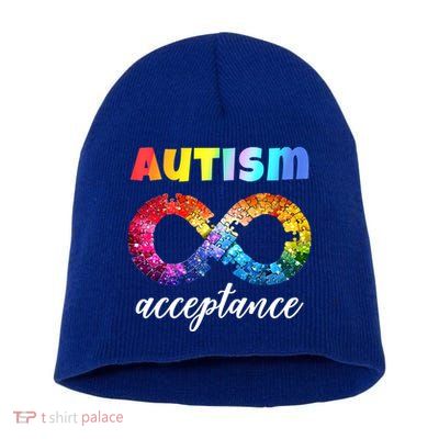 Colorful Puzzle Infinity Acceptance Autism Funny Gift Short Acrylic Beanie