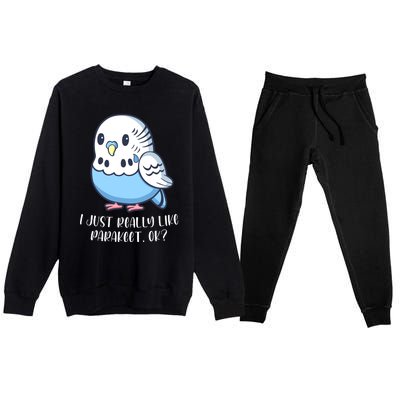 Cute Parakeet I Just Really Like Parakeets Ok Parakeet Bird Gift Premium Crewneck Sweatsuit Set