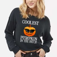 Coolest Pumpkin In The Patch Funny Halloween Cropped Pullover Crew