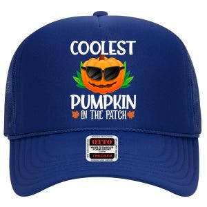 Coolest Pumpkin In The Patch Sunglasses Pumpkin Halloween Gift High Crown Mesh Back Trucker Hat