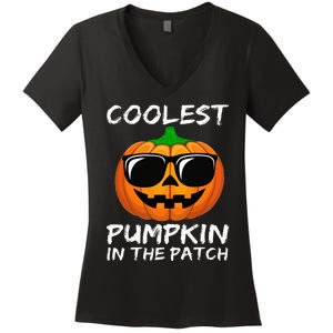 Coolest Pumpkin In The Patch Funny Halloween Women's V-Neck T-Shirt