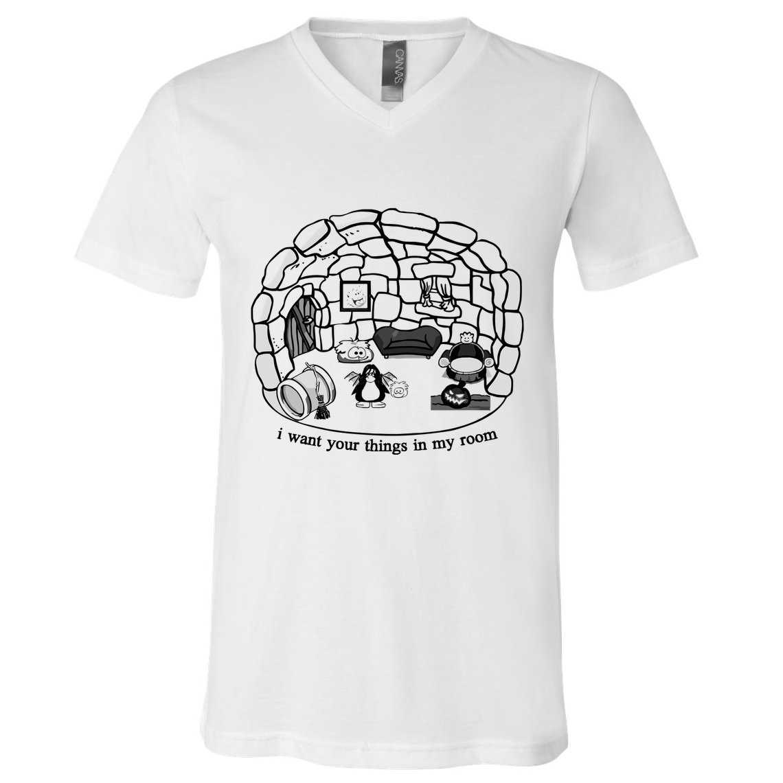 Club Penguin I Want Your Things In My Room V-Neck T-Shirt