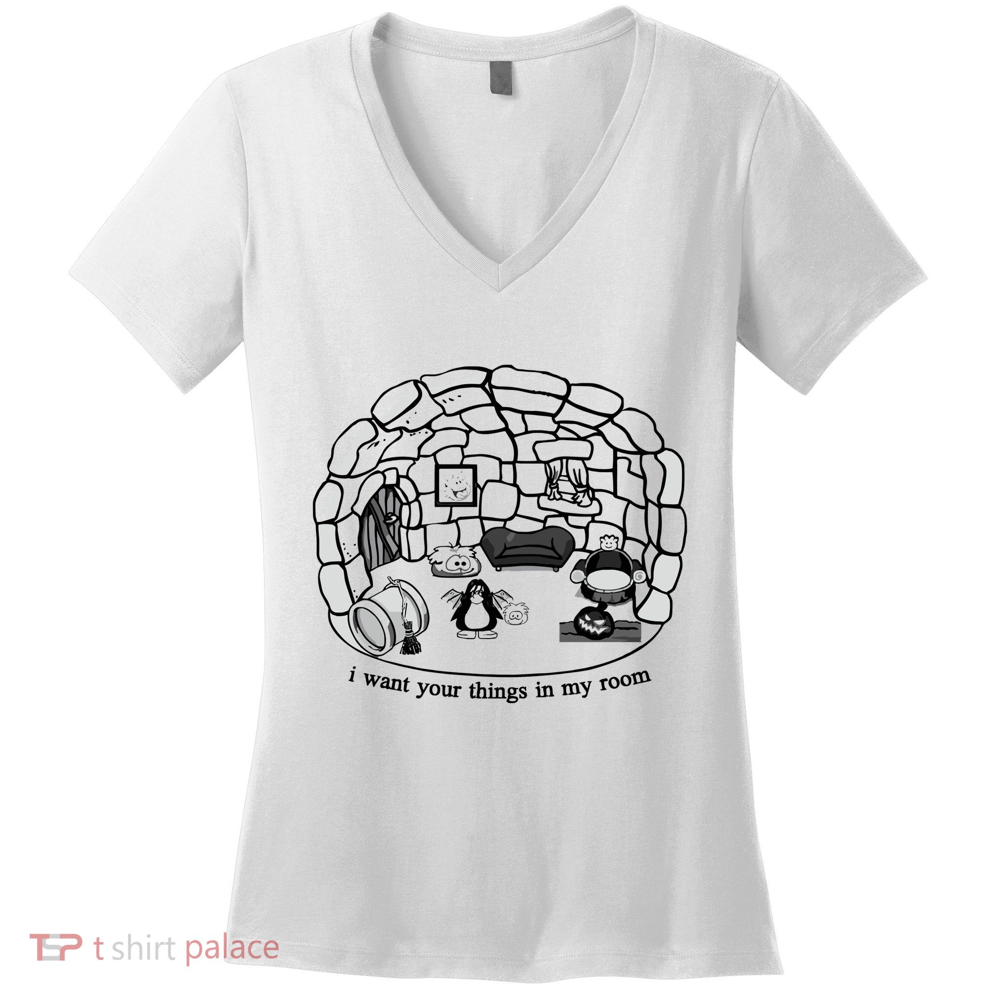 Club Penguin I Want Your Things In My Room Women's V-Neck T-Shirt