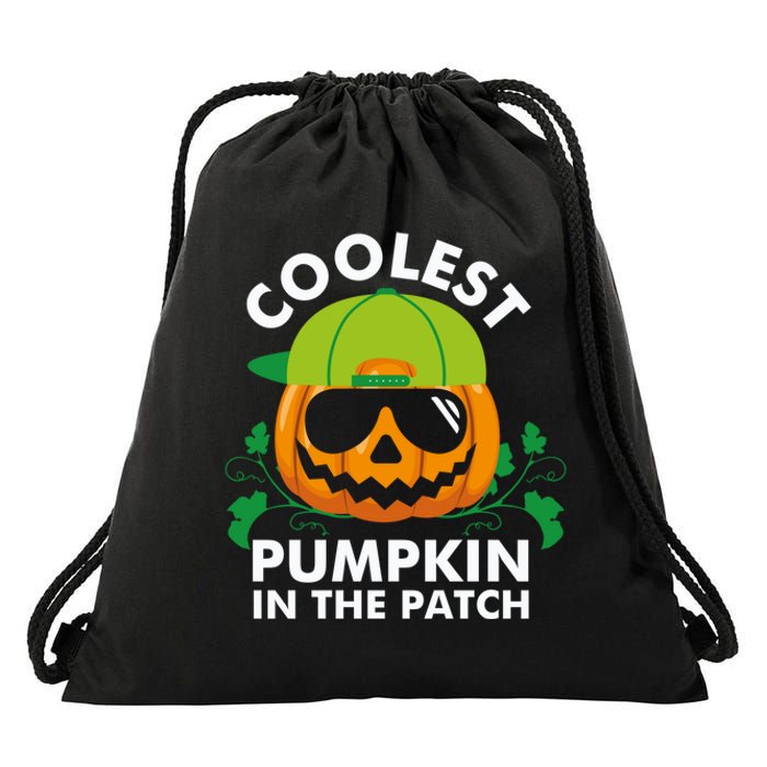 Coolest Pumpkin In The Patch Boy Pumpkin Halloween Drawstring Bag