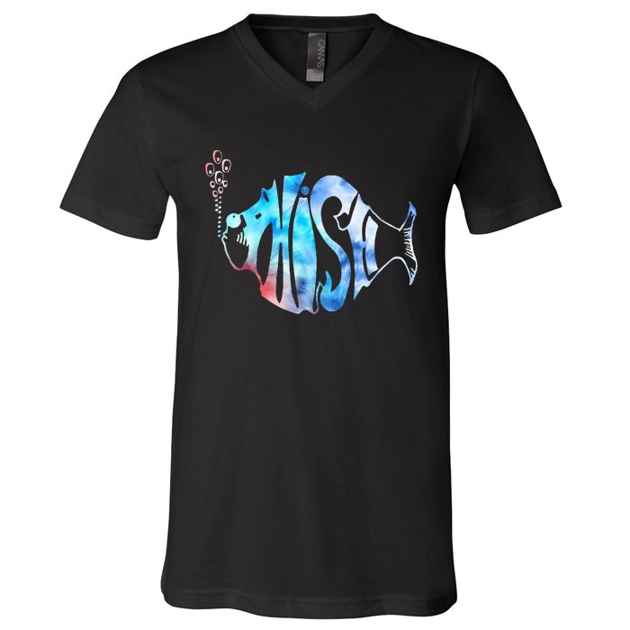 Colorful P.H.I.S.H Jam Tie Dye For Fisherman Fish Graphic V-Neck T-Shirt