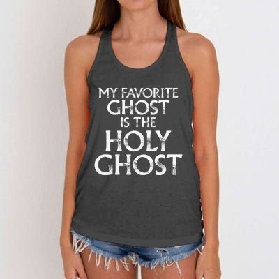 Christian Pun Joke The Only Ghost I Know is the Holy Ghost Women's Knotted Racerback Tank