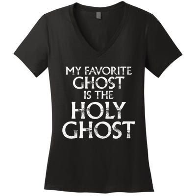 Christian Pun Joke The Only Ghost I Know is the Holy Ghost Women's V-Neck T-Shirt