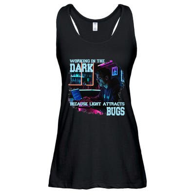 Coder Programmer Joke Nerd Dark White Hacker Bugs Night Ladies Essential Flowy Tank