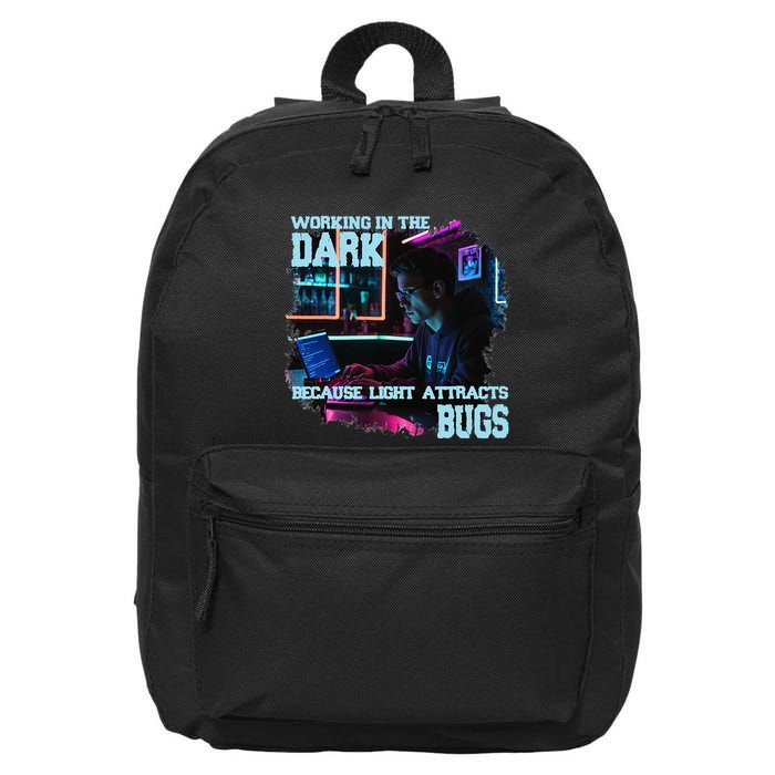 Coder Programmer Joke Nerd Dark White Hacker Bugs Night 16 in Basic Backpack