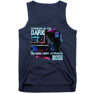 Coder Programmer Joke Nerd Dark White Hacker Bugs Night Tank Top