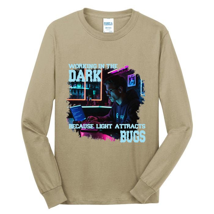 Coder Programmer Joke Nerd Dark White Hacker Bugs Night Tall Long Sleeve T-Shirt