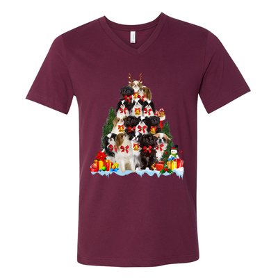 Christmas Pajama Japanese Chin Xmas Tree Gifts Dog Dad Mom V-Neck T-Shirt