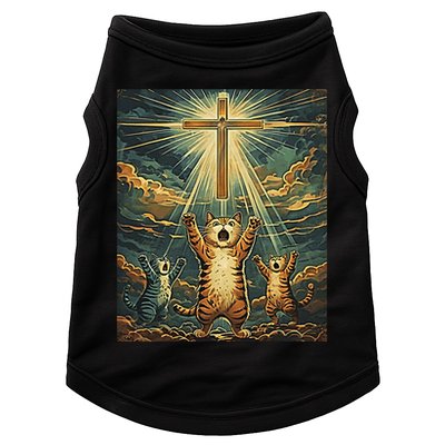 Cat Praying Jesus Cross Scared Cats Worship God Funny Doggie Tank